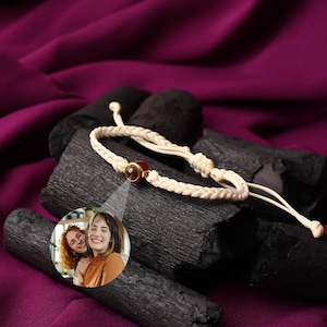 Personalized Photo Bracelet, Projection Bracelet, Custom Circle Picture Bracelet, Rope Bracelet, Mom Photo Jewelry, Birthday Couple Gift