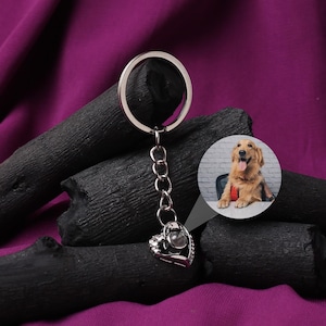 Porte-clés coeur avec photo commémorative, Porte-clés photo personnalisé, Porte-clés avec projection de photos pour femme, Bijoux cadeau fête des Mères, Souvenir d&#39;un animal de compagnie