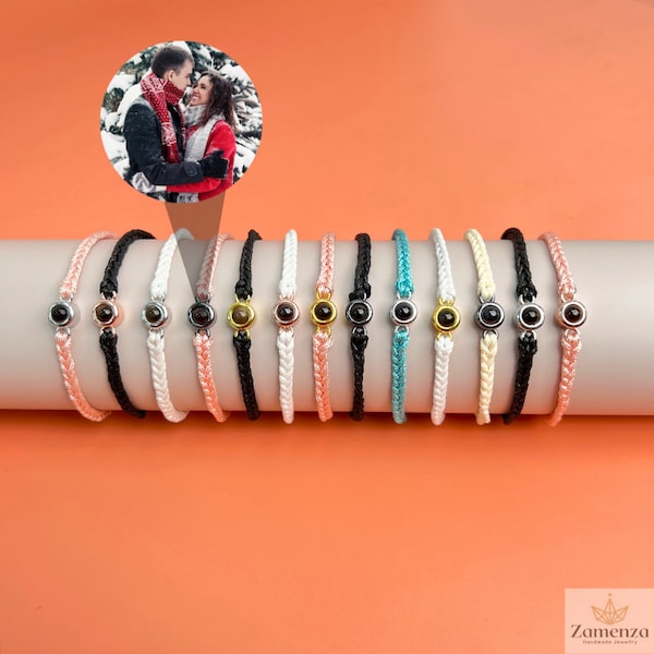 Personalized Photo Bracelet, Photo Projection Bracelet, Custom Circle Picture Bracelet, Rope Bracelet, Photo Jewelry, Christmas Couple Gift