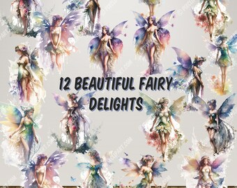 Beautiful Fairy Delights: 12 Enchanting Transparent PNGs - Digital Planner, Journals, Watercolor Painting, Wall Art - Commercial Use