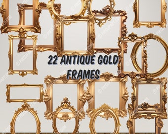 22 Antique Gold Frames Clipart - Vintage Clip Art Graphics for Altered Art or Junk Journals - Instant Download, Commercial Use