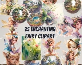 25 Enchanting Fairy Clipart Bundle | Elf Clip Art PNG | Digital Watercolor | Free Commercial Use | Summer, Pixie, Leprechaun, Magic