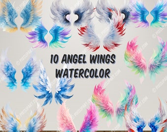 10 Angel Wings Watercolor Clipart: Transparent PNGs, High-Quality Digital Download for Card Making and Paper Crafts