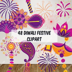 Paquete de imágenes prediseñadas festivas de Diwali - Gráficos de celebración de la India - Descarga de conjunto PNG transparente - Arte de la pared de invitación - Celebración de la India - Elefante