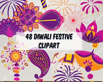 Diwali Festive Clipart Bundle - India Celebration Graphics - Transparent PNG Set Download - Invite Wall Art - India Celebrate - Elephant