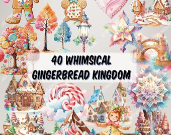 Whimsical Gingerbread Kingdom Christmas Clipart Set 40 Transparent PNG Commercial Use