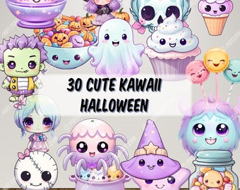 Kawaii Halloween 30 Transparent Clipart - Cute Pastel Candy, Happy Halloween PNGs, Witch, Cat, Pumpkin, Ghost, Bat, Skeleton, Mummy