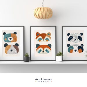 Scandinavian Bear Art | Playful Hand-Drawn Illustration | Nursery & Kids Room Decor | Cozy Woodland Animal Print for Modern Homes