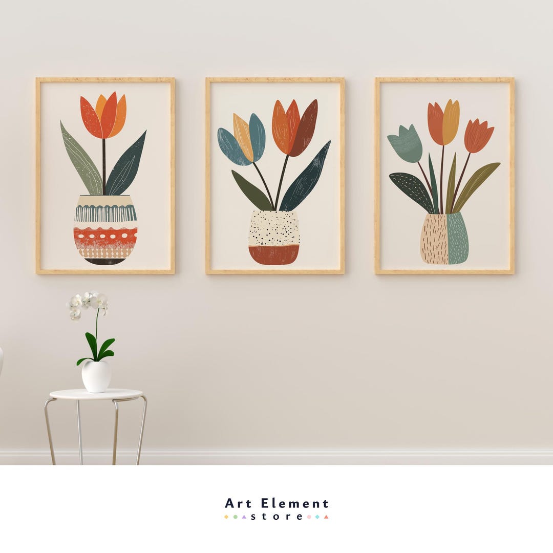 Tulip Wall Art Print: Scandinavian Boho Floral Decor (digital Download ...