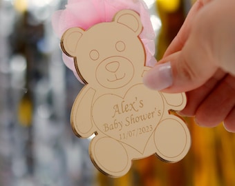 Teddy Bear Custom Acrylic Mirror Magnet, Teddy Bear Baby Shower Favors, Birthday Party Favors, Baby Shower Decoration, Unique Magnet Favors