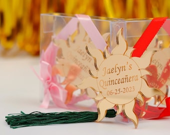 Personalized Mirrored Plexiglass Quinceañera Favors, Sun Design