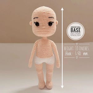 Basispatroon gehaakte amigurumi-pop: 10-12 inch poppenlichaam (pdf-tutorial Engels)