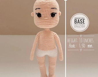 Amigurumi Crochet Doll Base Pattern: 10-12 Inch Doll Body (PDF Tutorial English)