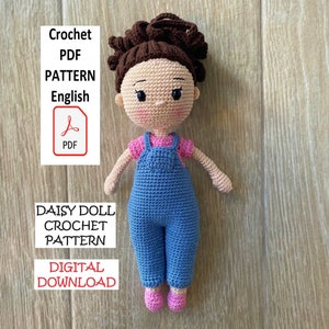 Crochet Doll in Overalls Pattern for Sale, Daisy Crochet Doll Pattern, Crochet Pattern in English, PDF