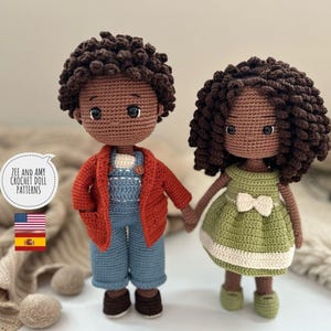 Modèle de poupée afro-américaine au crochet : Amigurumi fille et garçon (téléchargement PDF)