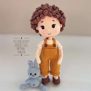 Crochet Boy Doll Pattern: Amigurumi with Bunny & Overalls (PDF DIY)