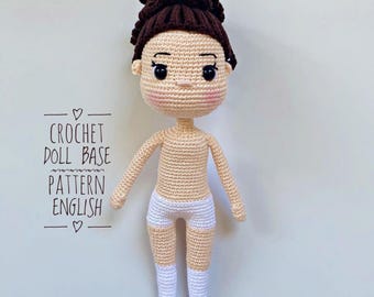 Amigurumi Doll Base Crochet Pattern: 12-inch Girl Body with Ponytail (PDF)