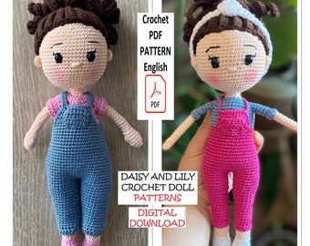 Crochet Doll With Overalls Amigurumi Patterns, First Baby Doll Crochet Pattern in English for Sale, PDF, Gift For Toddler, Birthday, Kids
