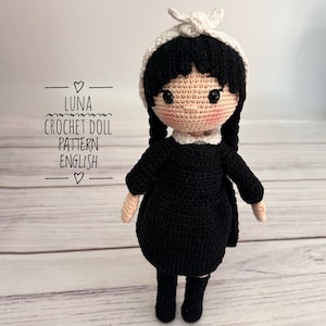 Gothic Doll Crochet Pattern: Amigurumi Goth Doll in Black Dress (English PDF) - Beginner Friendly
