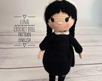 Gothic Doll Crochet Pattern: Amigurumi Goth Doll in Black Dress (English PDF) - Beginner Friendly