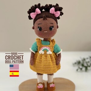 Puff hair crochet doll pattern English, Spanish