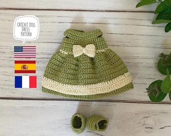 Wzór na szydełkową sukienkę dla lalek: Ubranka amigurumi dla lalek o wymiarach 10-12 cali (wzór w formacie PDF)