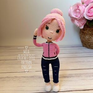 Crochet Girl Doll Pattern: Amigurumi Pink Hair Doll with Jacket and Pants (PDF Tutorial)
