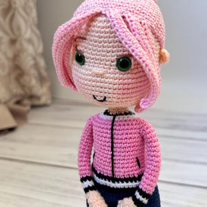 Crochet Girl Doll Pattern: Amigurumi Pink Hair Doll with Jacket and Pants (PDF Tutorial)