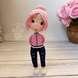 Crochet Girl Doll Pattern: Amigurumi Pink Hair Doll with Jacket and Pants (PDF Tutorial)