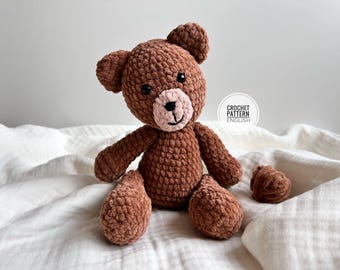 11 Inch Crochet Teddy Bear Pattern: Amigurumi Snuggler Teddy Lovey, Baby Security Blanket Toy, PDF