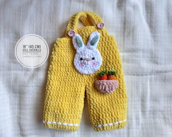 Crochet Doll Overalls Pattern for 18 inch Ragdoll – Chenille Yarn Outfit for Large Amigurumi Raggy (PDF/English)