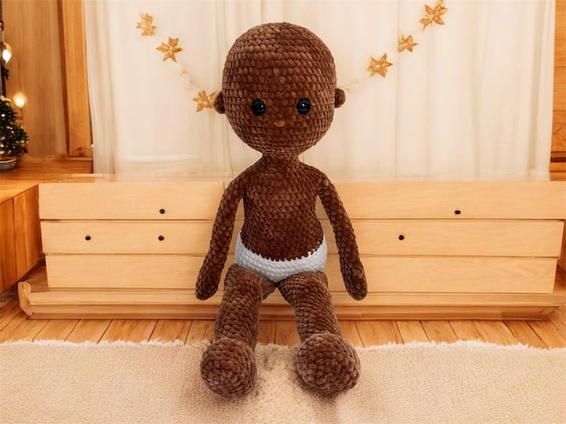 No Sew Crochet Doll Base Pattern – Amigurumi Raggy Doll 18 Inch with Chenille Yarn, Large Rag Doll Body (PDF Pattern English)