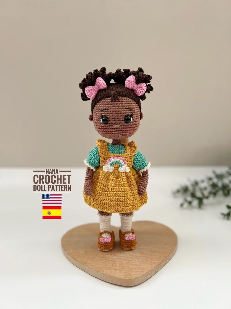 Puff hair crochet doll pattern English, Spanish