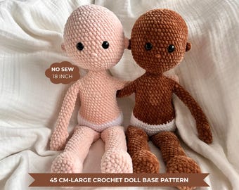 No Sew Crochet Doll Base Pattern – Amigurumi Raggy Doll 18 Inch with Chenille Yarn, Large Rag Doll Body (PDF Pattern English)