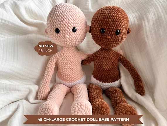 No Sew Crochet Doll Base Pattern – Amigurumi Raggy Doll 18 Inch with Chenille Yarn, Large Rag Doll Body (PDF Pattern English)