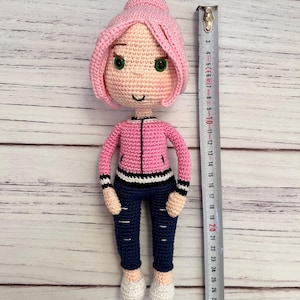 Crochet Girl Doll Pattern: Amigurumi Pink Hair Doll with Jacket and Pants (PDF Tutorial)
