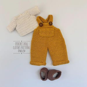 Overalls, T shirt and Shoes Crochet Pattern for Base Dolls, Amigurumi Clothes Pattern for 10,11,12 Inch Boy Doll, Outfit English Pattern PDF