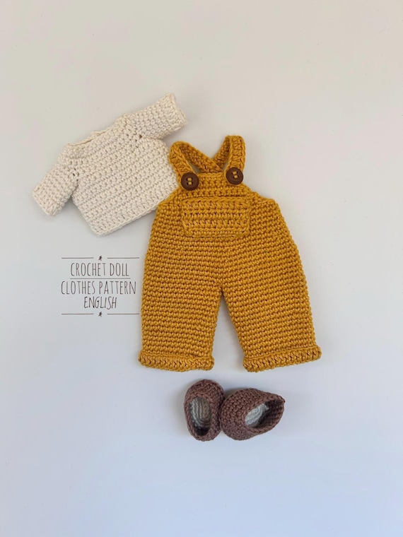 Doll Clothes Crochet Pattern: Overalls, T-Shirt & Shoes for 10-12" Base Boy Dolls, Outfit, PDF