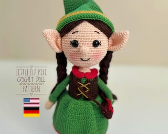 Christmas Elf Girl Crochet Pattern: Amigurumi Gnome Doll Ornament (PDF Tutorial, English/Deutsche)