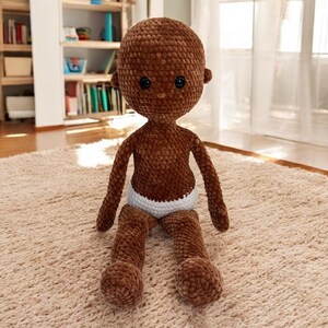 No Sew Crochet Doll Base Pattern – Amigurumi Raggy Doll 18 Inch with Chenille Yarn, Large Rag Doll Body (PDF Pattern English)