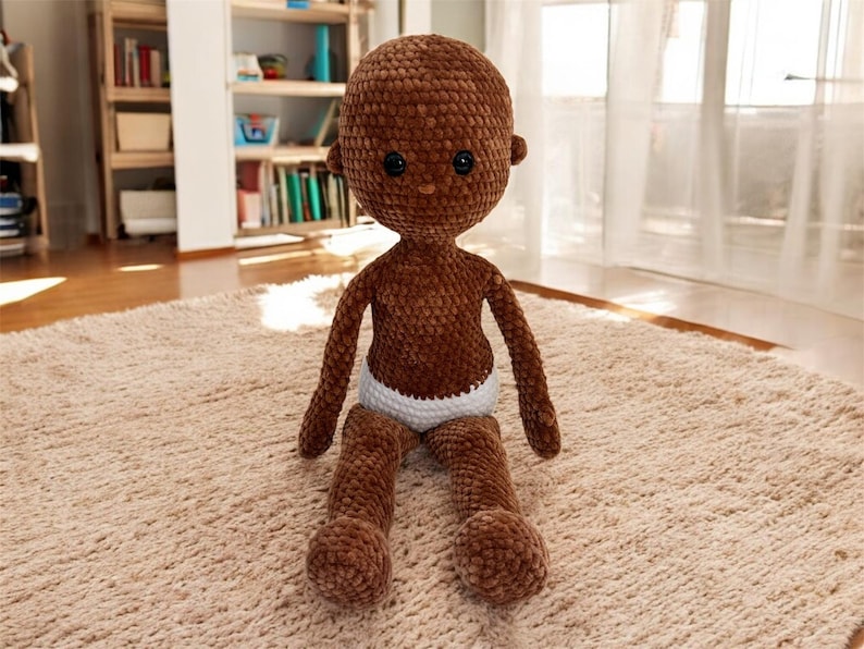 No Sew Crochet Doll Base Pattern – Amigurumi Raggy Doll 18 Inch with Chenille Yarn, Large Rag Doll Body (PDF Pattern English)
