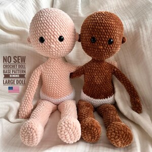 No Sew Crochet Doll Base Pattern – Amigurumi Raggy Doll 18 Inch with Chenille Yarn, Large Rag Doll Body (PDF Pattern English)