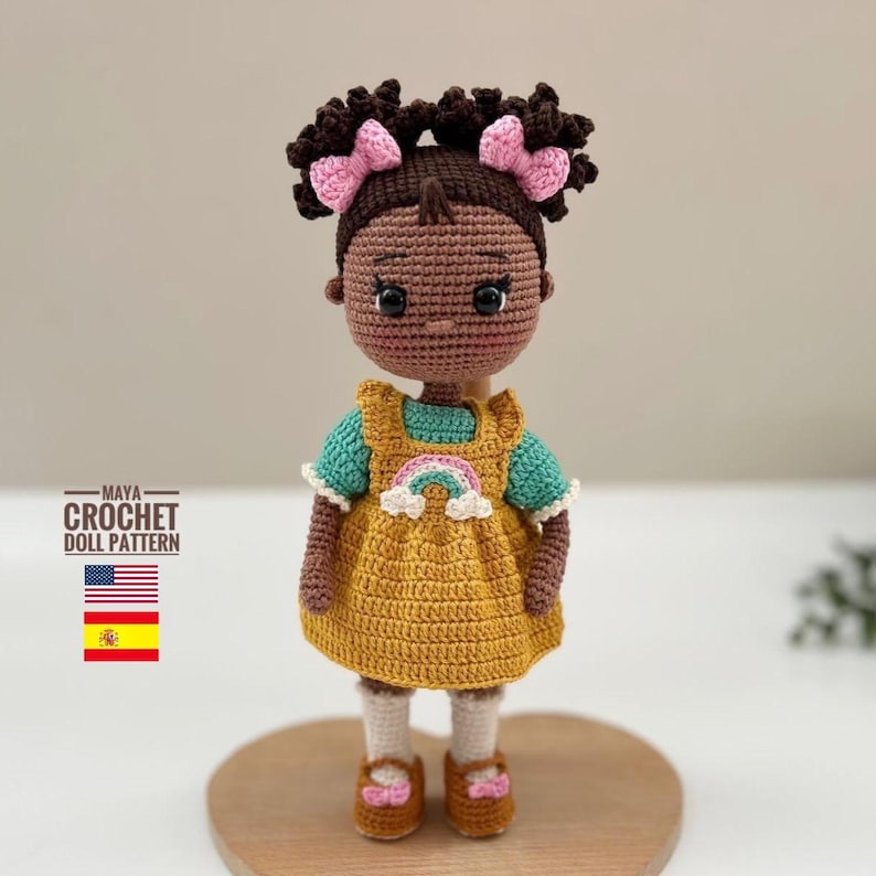Puff hair crochet doll pattern English, Spanish