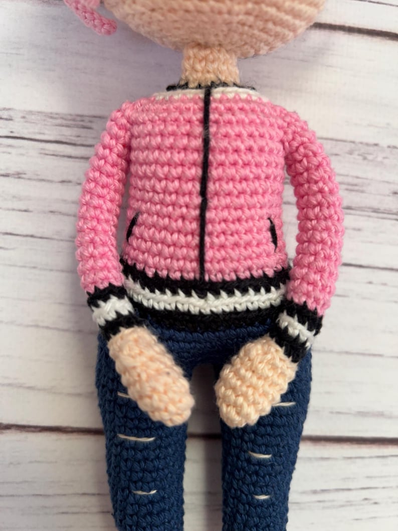 Crochet Girl Doll Pattern: Amigurumi Pink Hair Doll with Jacket and Pants (PDF Tutorial)