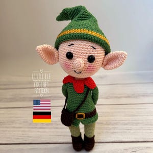 Patrón de crochet de elfo navideño: adorno de gnomo amigurumi (patrón PDF, inglés/alemán)