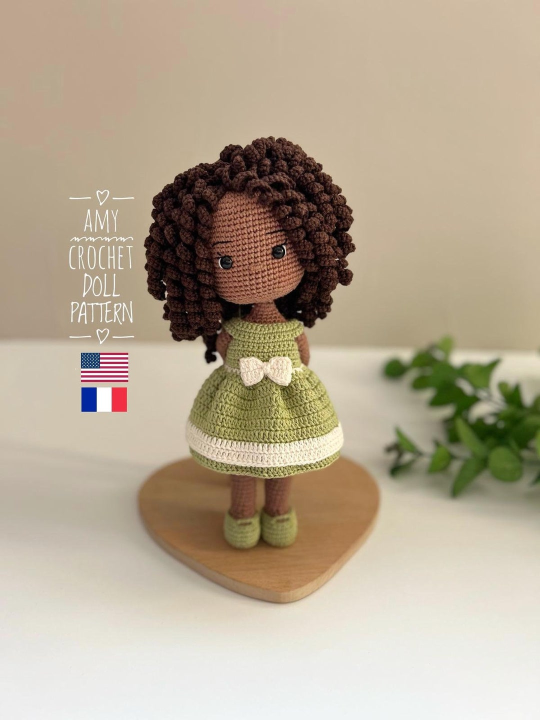 Curly Hair Crochet Girl Doll Base Pattern With Dress, Amigurumi Brown Coily Hair Crochet Doll Body Pattern, Doll English/french Tutorial PDF