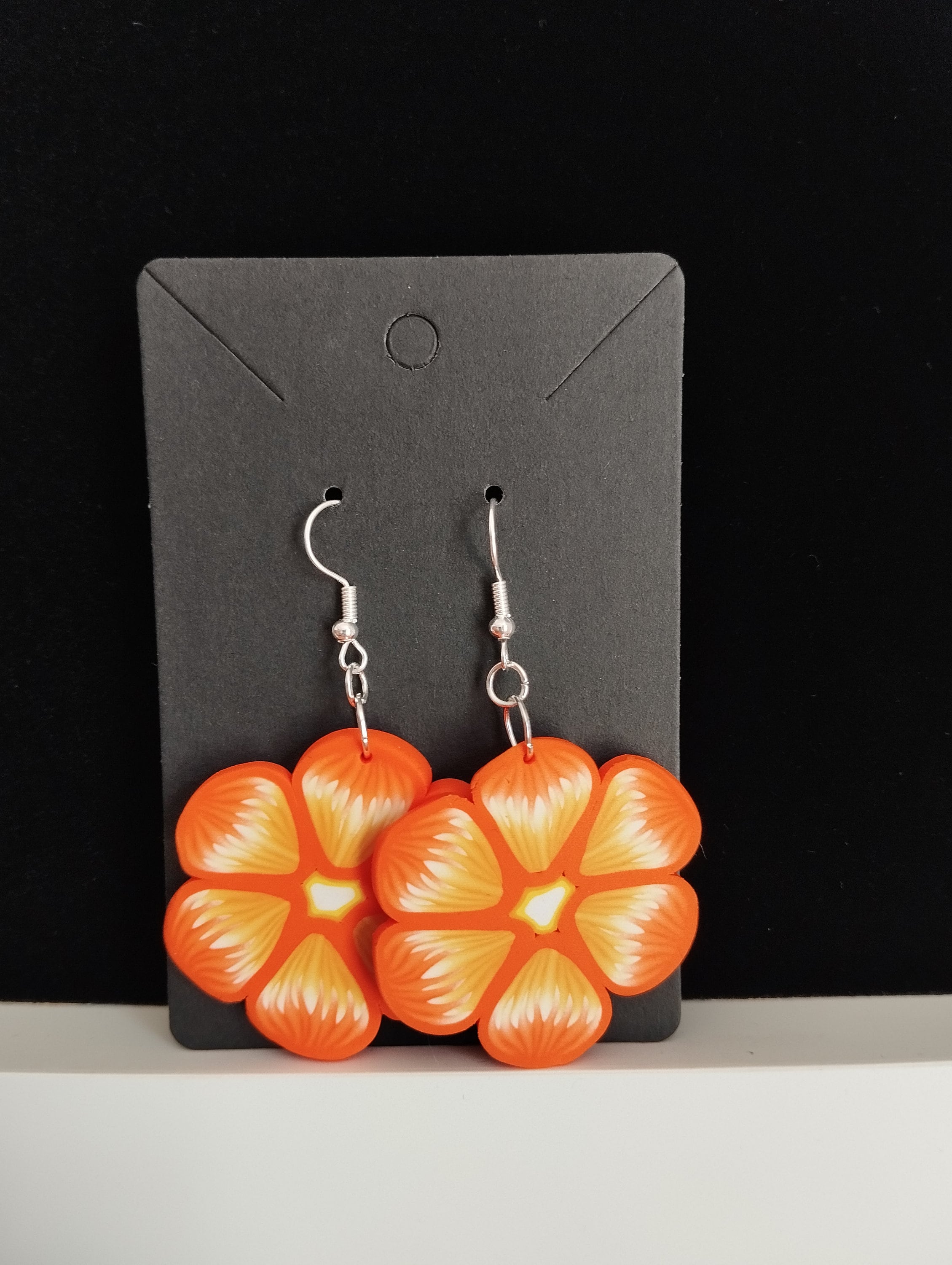 Orange Large Tropical Flower Earrings Handmade Polymer Clay Etsy