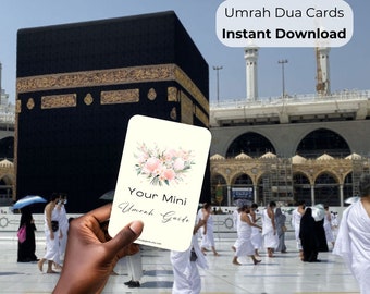 Umrah Duas, Cartes imprimables florales, Anglais arabe, Cadeau islamique Guide de prière musulmane Rituels de la Omra Numérique, Revert Flashcards, Hajj PPUD01