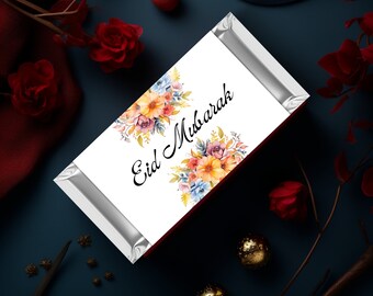 Emballages de chocolat Eid Mubarak, TÉLÉCHARGEMENT IMMÉDIAT, décoration DIY de l'Aïd ul Adha, cadeaux imprimables pour l'Aïd, décoration musulmane barre chocolatée PPCH040