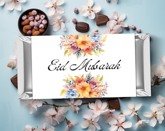 Emballages de chocolat Eid Mubarak, TÉLÉCHARGEMENT IMMÉDIAT, décoration DIY de l'Aïd ul Adha, cadeaux imprimables pour l'Aïd, décoration musulmane barre chocolatée PPCH040